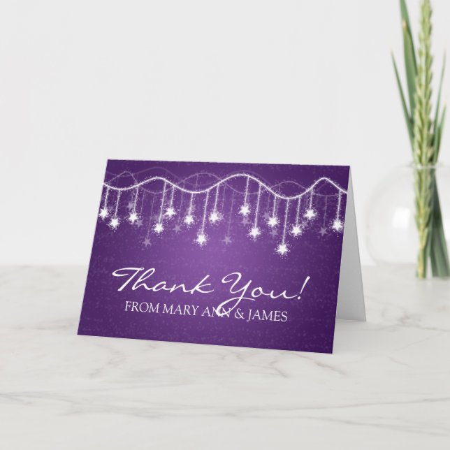 Wedding "Thank you" Shimmering Stars Purple Thank You Card (Front)