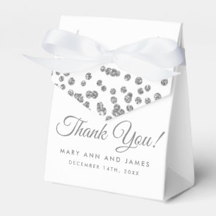Wedding Thank You Silver Glitter Confetti White Favour Box