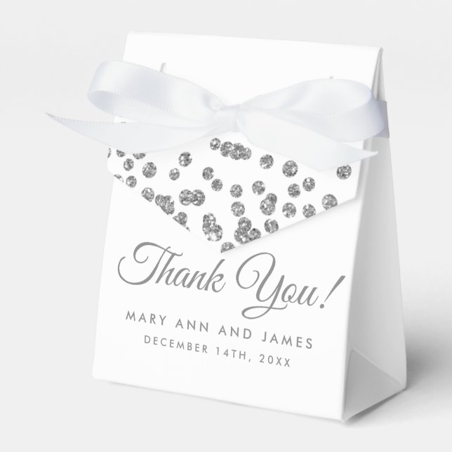 Wedding Thank You Silver Glitter Confetti White Favour Box (Front Side)