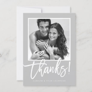 WEDDING THANK YOU simple calligraphy grey white Card