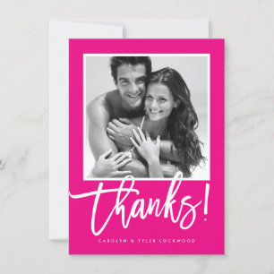 WEDDING THANK YOU simple calligraphy hot pink Card