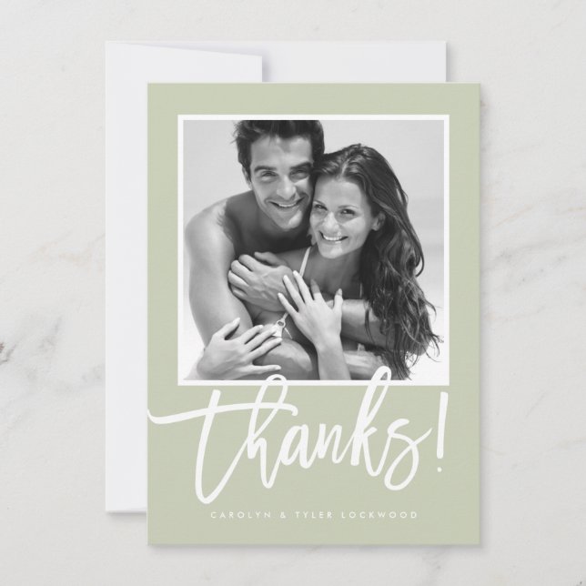 WEDDING THANK YOU simple calligraphy sage green Card (Front)