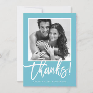 WEDDING THANK YOU simple lettered turquoise blue Card