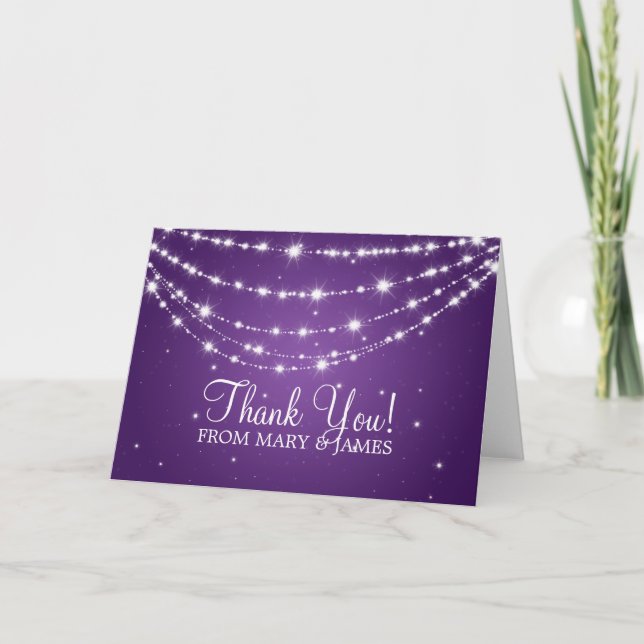 Wedding "Thank you" Sparkling Chain Purple Thank You Card (Front)