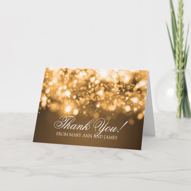 Wedding "Thank you" Sparkling Lights Gold Thank You Card (Front)