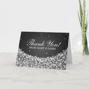 Wedding "Thank you" Star Sparkle Black Thank You Card