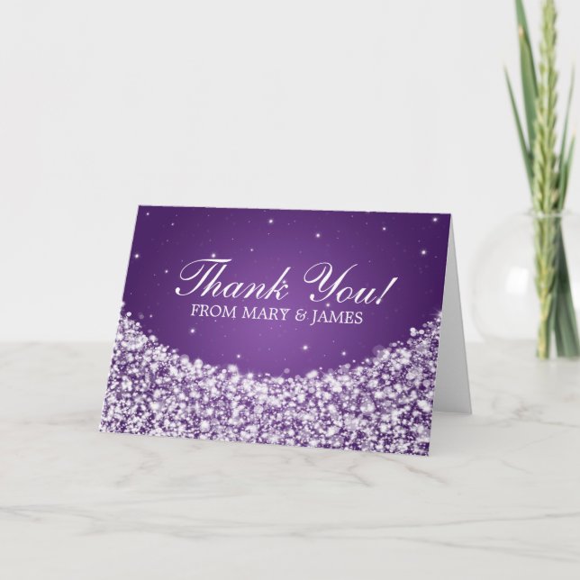 Wedding "Thank you" Star Sparkle Purple Thank You Card (Front)
