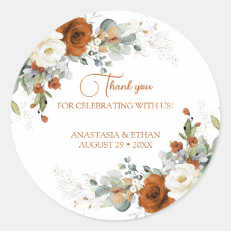 Wedding thank you sticker with burnt orange flower