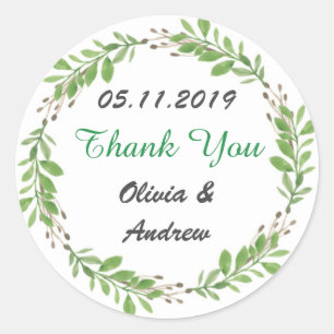 WEDDING THANK YOU STICKERS GREEN VINES