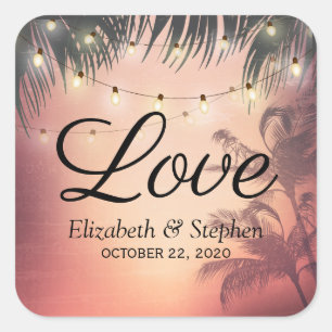 Wedding Thank You Summer Palm Trees String Lights Square Sticker