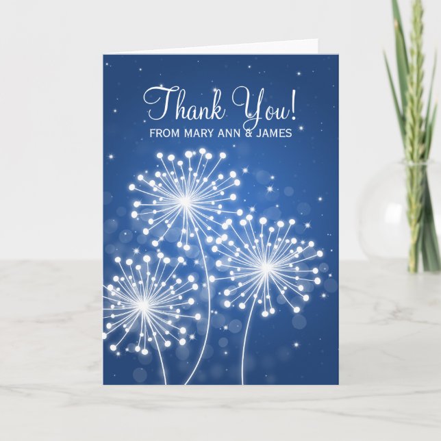 Wedding "Thank you" Summer Sparkle Sapphire Blue Thank You Card (Front)