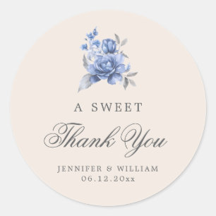 Wedding Thank You Sweet Dusty Blue Rustic Floral  Classic Round Sticker