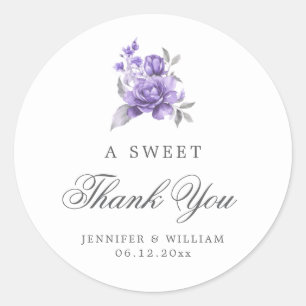Wedding Thank You Sweet Purple Rustic Floral Classic Round Sticker