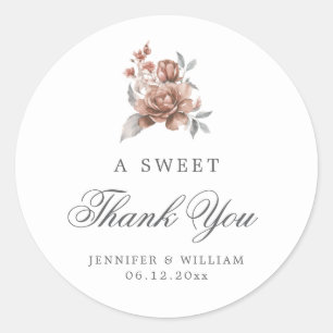 Wedding Thank You Sweet Rose Gold Rustic Floral Classic Round Sticker