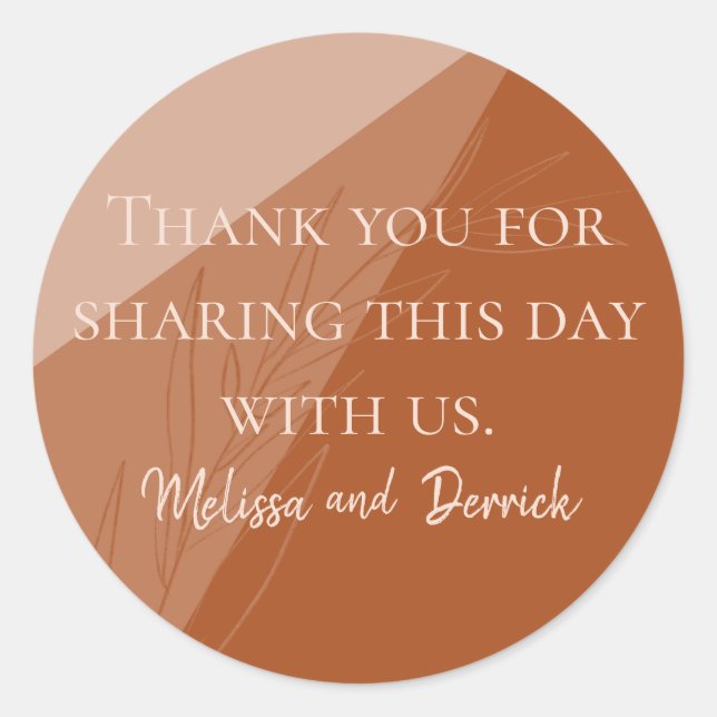 Wedding Thank You Terra Cotta Script Classic Round Sticker (Front)