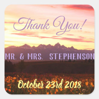 Wedding Thank you tetons purple and wildflowers Square Sticker