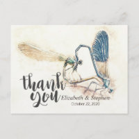 Wedding Thank You Watercolor Dragonfly Mating Love