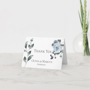 Wedding Thank You Watercolor Dusty Blue Floral Card