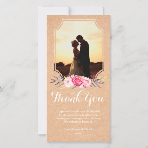 Wedding Thank You Watercolor Flowers Photo Card