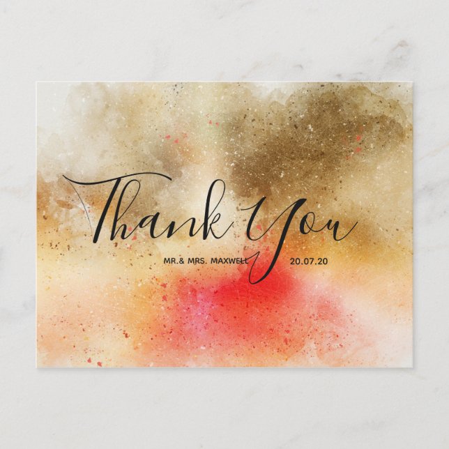 Wedding Thank You | Watercolour Script Postcard (Front)