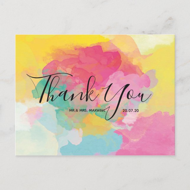 Wedding Thank You Watercolour Script Postcard (Front)