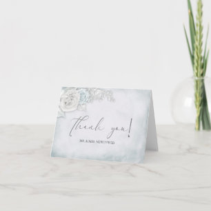 Wedding Thank You - White and Blue Rose Card