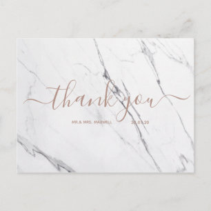 Wedding Thank You   White Marble Script Postcard