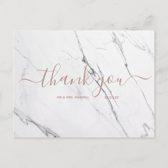 Wedding Thank You | White Marble Script Postcard (Front)