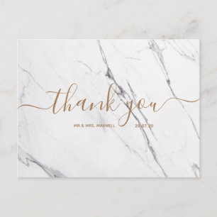Wedding Thank You   White Marble Script Postcard