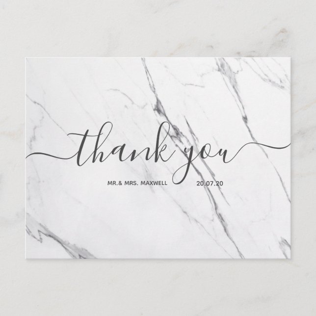 Wedding Thank You | White Marble Script Postcard (Front)