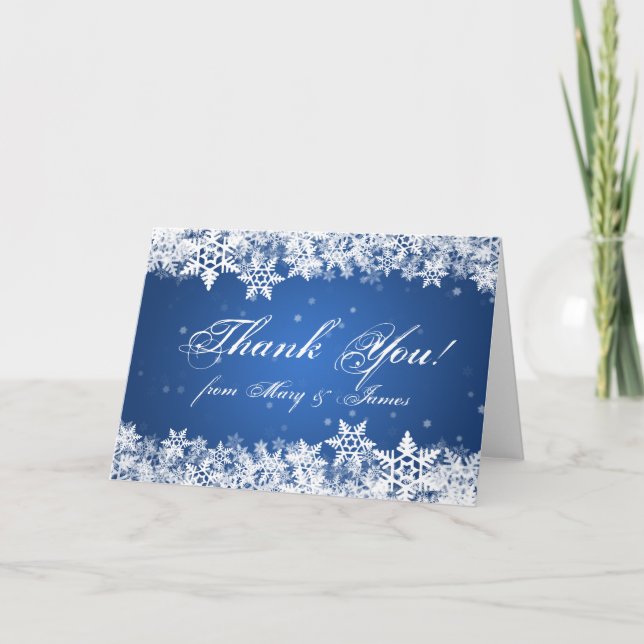 Wedding Thank you Winter Snowflakes Blue Sapphire (Front)