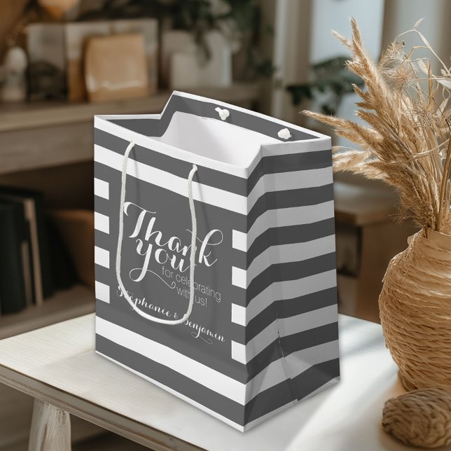 Wedding Thank You with Modern Striped Pattern Medium Gift Bag (Custom Gift Bag)