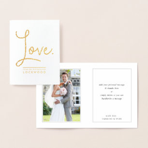 WEDDING THANKS couple newlywed modern script love Foil Card