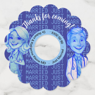 WEDDING thanks for coming doctors blue cartoon Wine Glass Tag