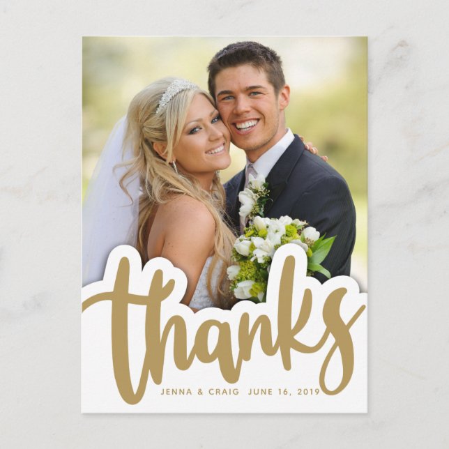 Wedding Thanks | Handwritten Design Over Photo Postcard (Front)
