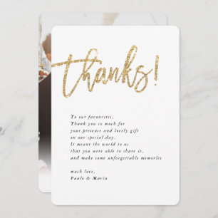 WEDDING THANKS photo gold glitter modern message Invitation