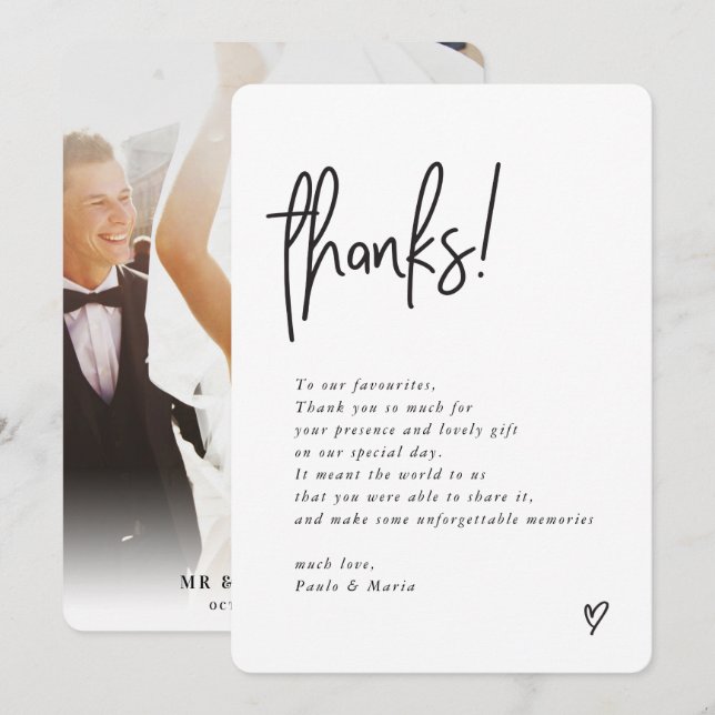 WEDDING THANKS photo handlettered modern message Invitation (Front/Back)
