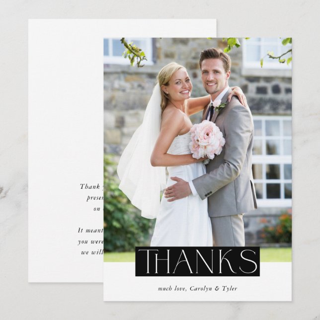 WEDDING THANKS photo modern chic serif overlay Thank You Card (Front/Back)