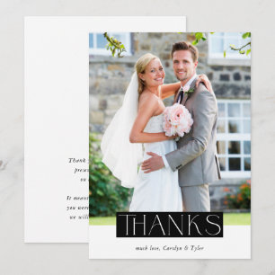 WEDDING THANKS photo modern chic serif overlay Thank You Card