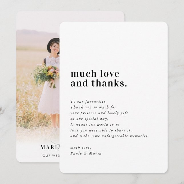 WEDDING THANKS photo simple serif modern message Invitation (Front/Back)