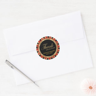 Wedding Thanks Poker Chip in Red & Gold Classic Round Sticker