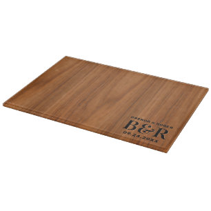 Wedding Theme Monogram Brown Wood Texture Cutting Board