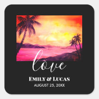 Wedding Theme Tropical Beach Sunset Watercolor