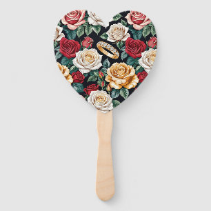 Wedding Theme With Roses And Wedding Rings Hand Fan