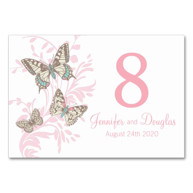 Wedding three graphic butterflies name and date table number (Back)