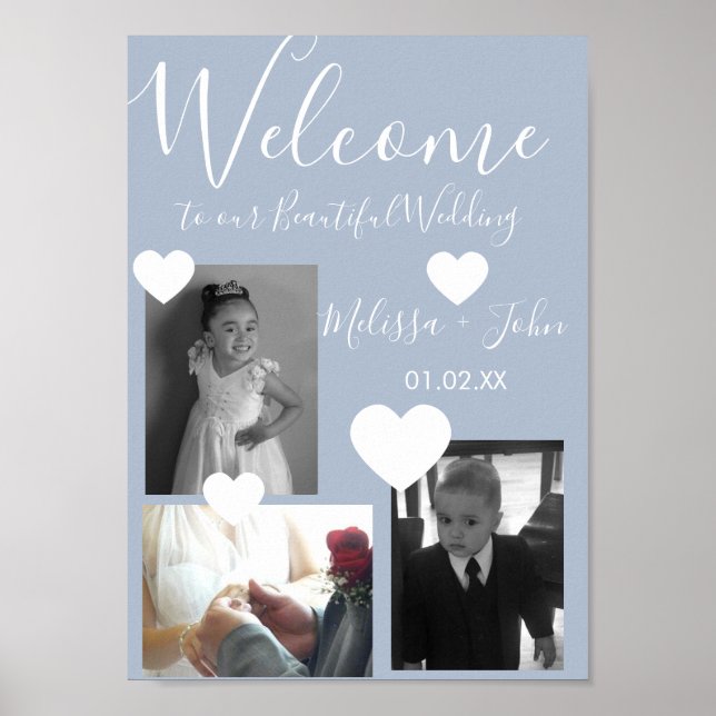 Wedding Three Photo Collage Script and Hearts Post Poster (Front)