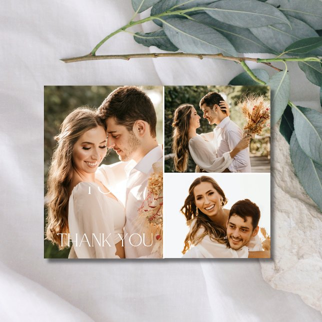 Wedding Three Photo Collage Thank You Postcard (Wedding Three Photo Collage Thank You Postcard)