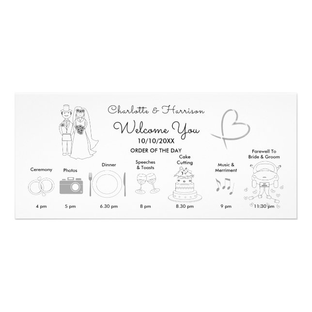 Wedding Time Line Program Cute Icons Rack Card (Front)