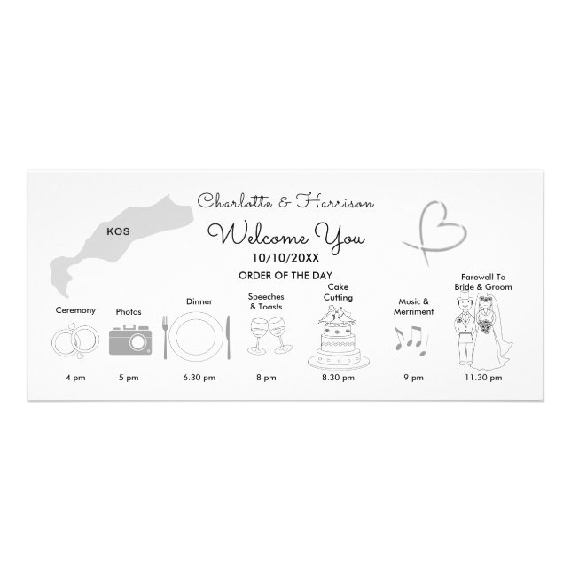Wedding Time Line Program Cute Kos Destination Rack Card (Front)