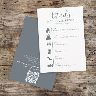 Wedding Timeline Blue Details QR Code Website Enclosure Card